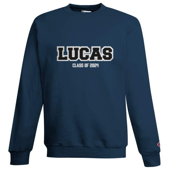 Twill Embroidered "LUCAS 20241" Champion Crewneck GRADWEAR